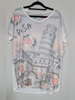Castiglioni Wearable Art Tunic Top Size 3 Made in Italy Pisa Travel Print XL 1X